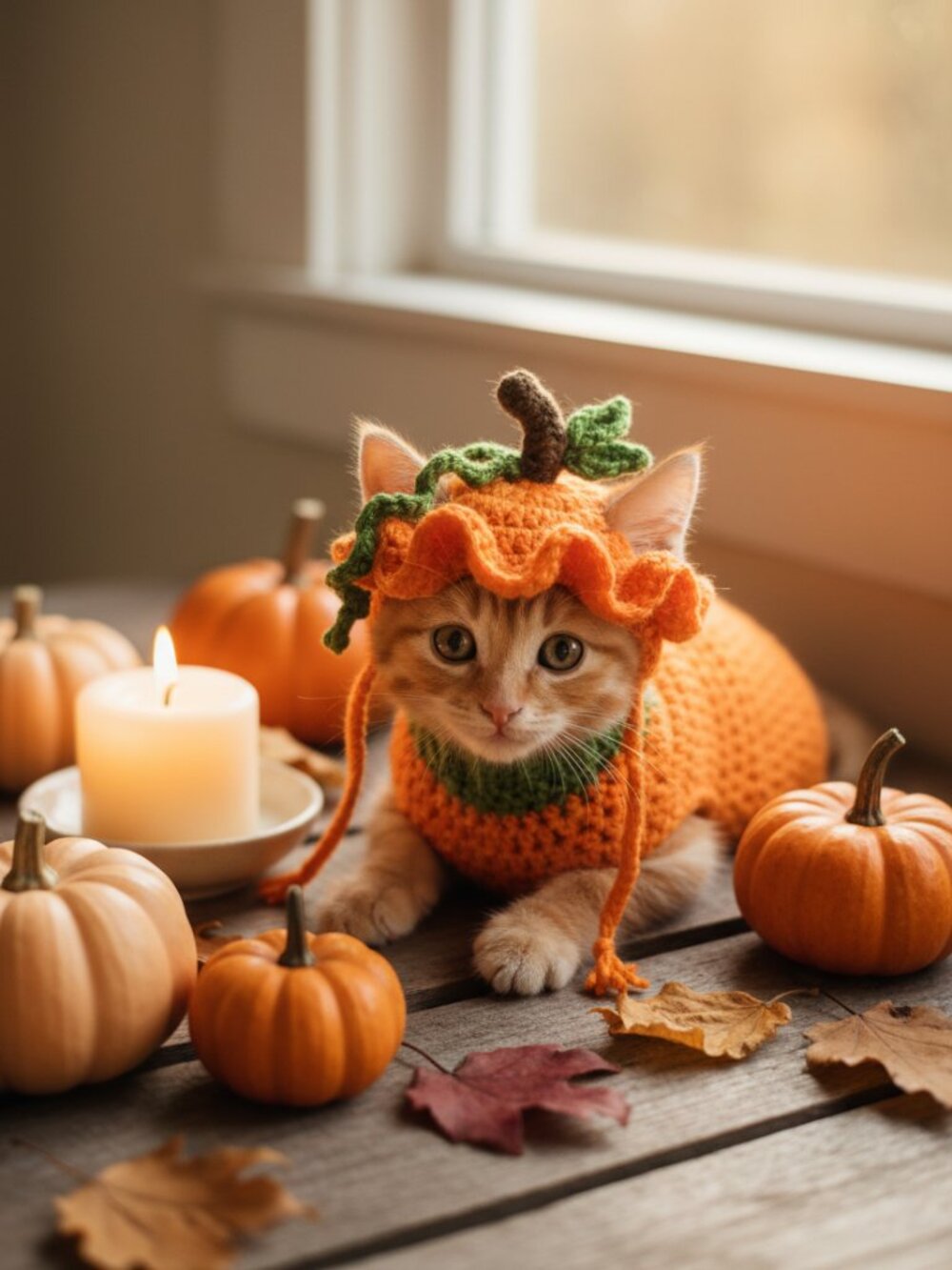 Pumpkin Cat & Dog Costume | Crochet Halloween Pet Costume with Hat & Sweater